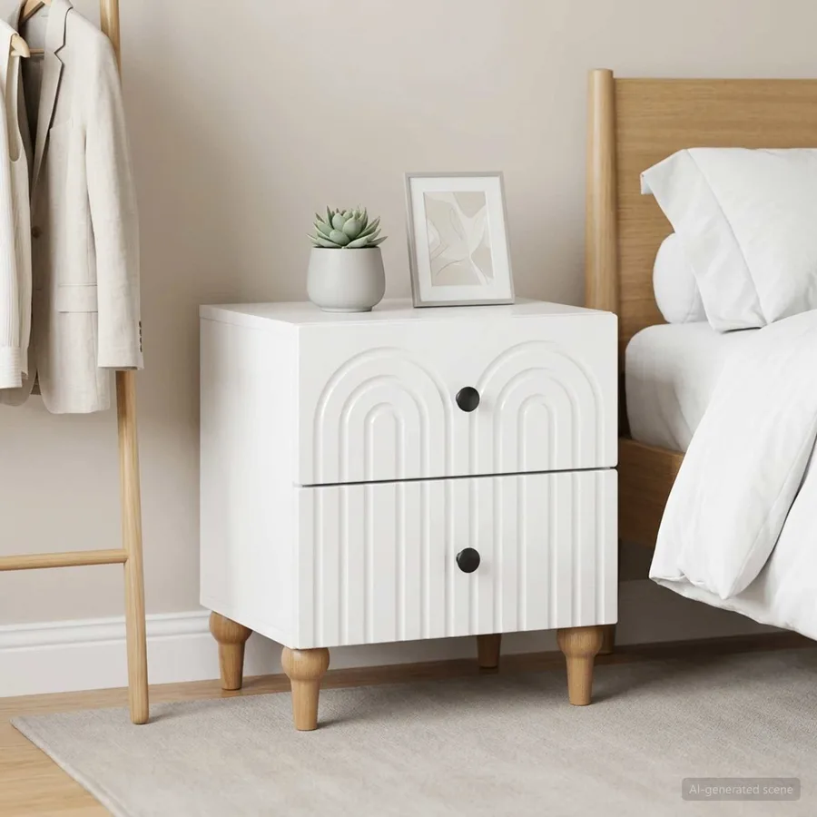 Cabinet de chevet 2 pcs Blanc brillant 43 x 34,5 x 48 cm - 4