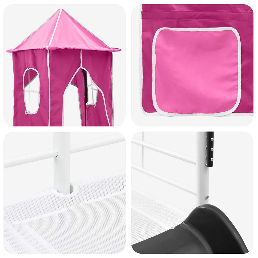 Lit mezzanine pour enfants Uni Blanc et rose 90 x 200 cm métal - 11