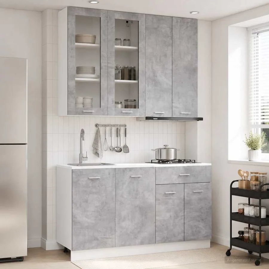 Unité de cuisine LYON 4 pcs Gris béton Bois d'ingénierie