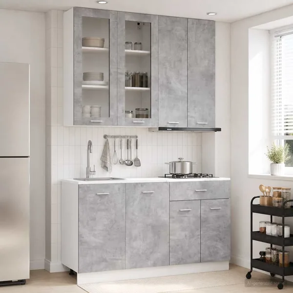 Unité de cuisine LYON 4 pcs Gris béton Bois d'ingénierie