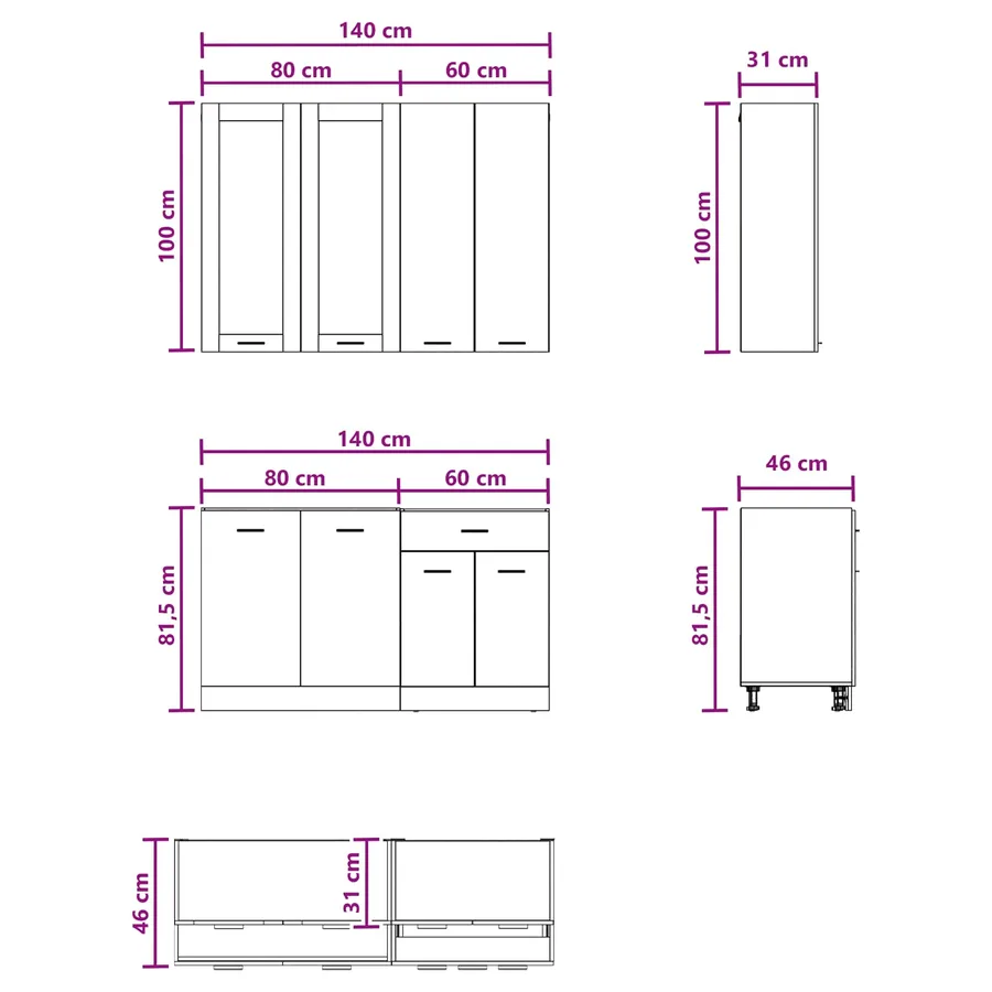 Unité de cuisine LYON 4 pcs Gris béton Bois d'ingénierie - 6