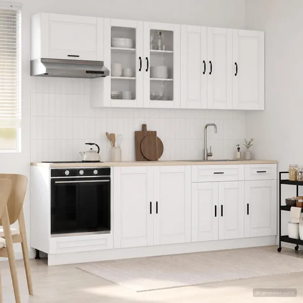 Unité de cuisine PORTO 8 pcs Blanc Bois d'ingénierie