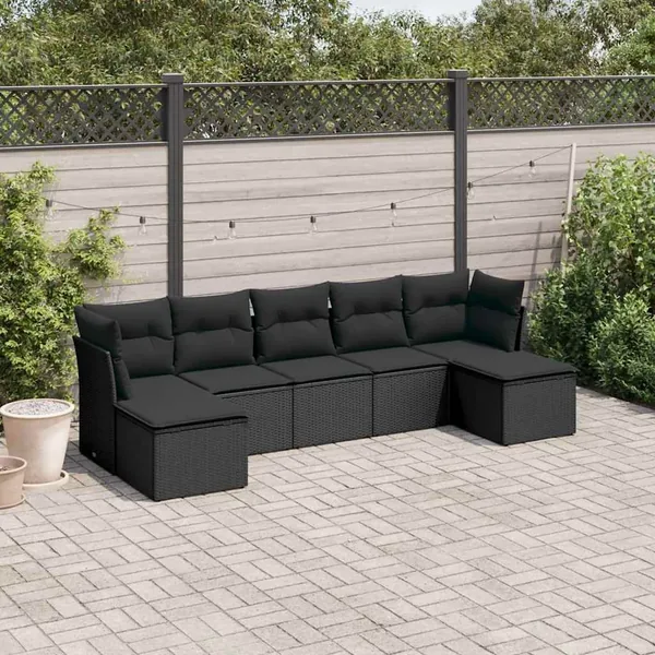 Salon de jardin 7 pcs avec coussins noir résine tressée 55 x 62 x 69 cm - 51,7 kg