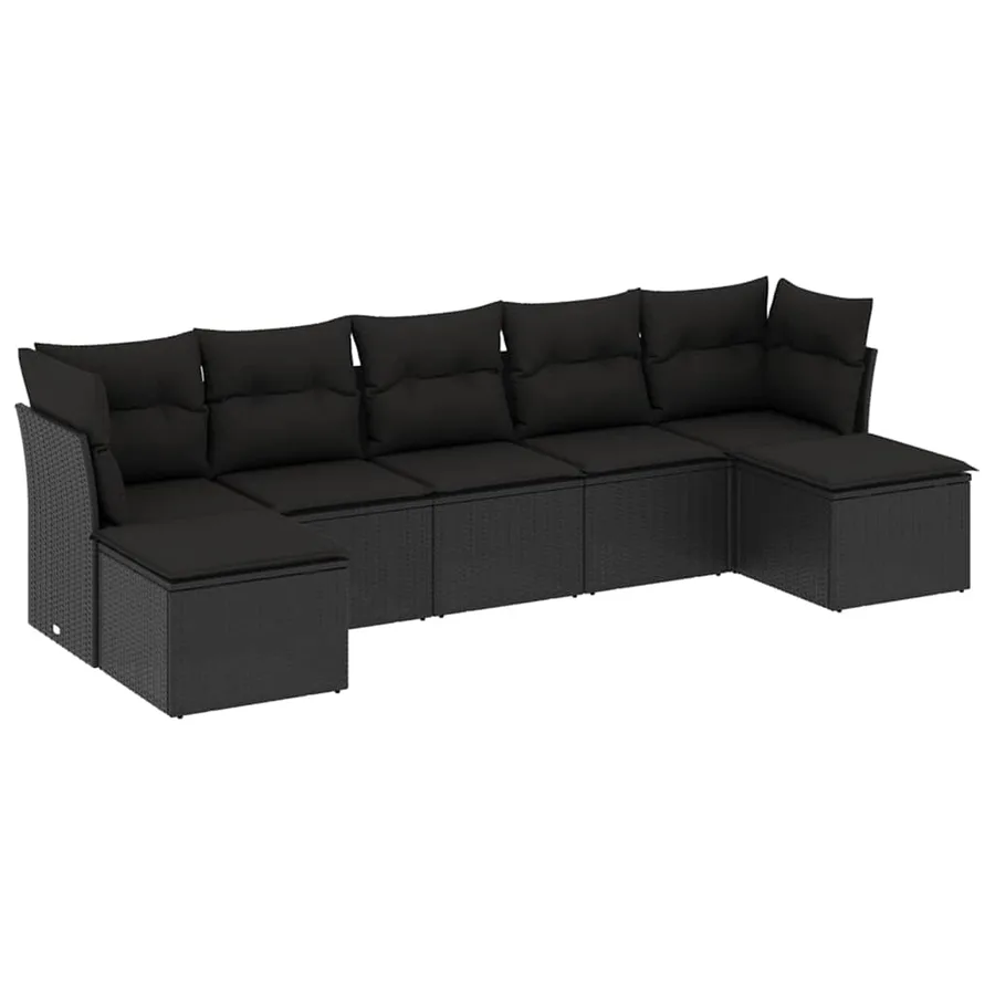 Salon de jardin 7 pcs avec coussins noir résine tressée 55 x 62 x 69 cm - 51,7 kg - 2