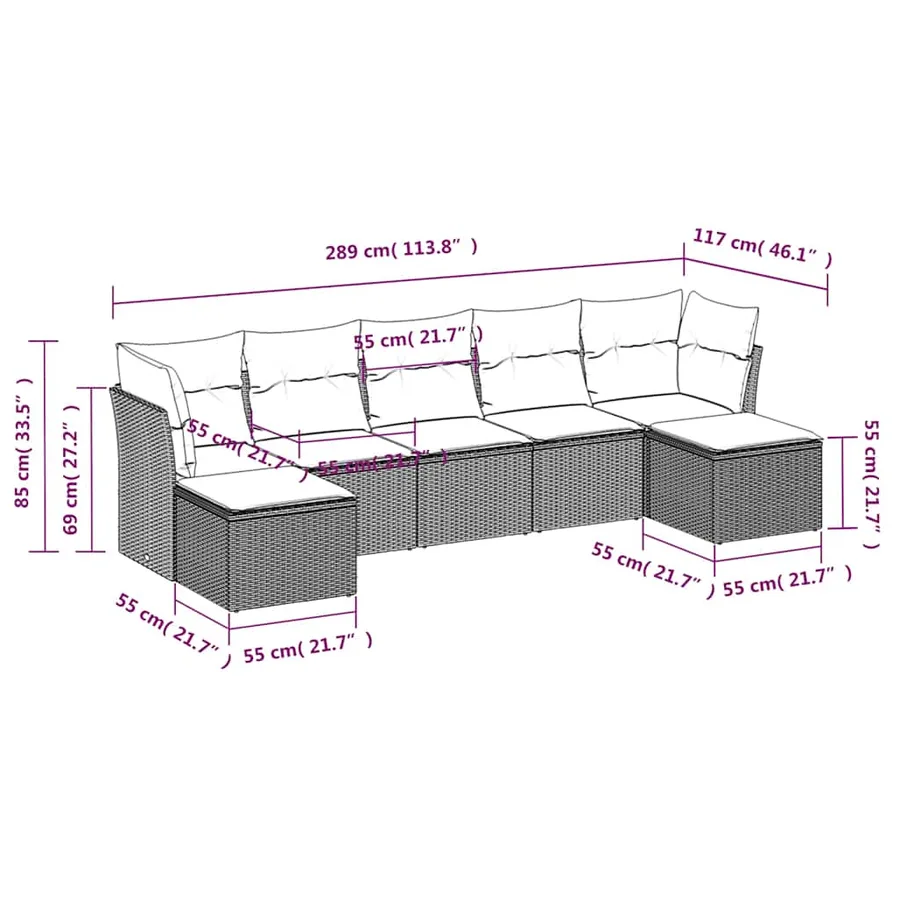 Salon de jardin 7 pcs avec coussins noir résine tressée 55 x 62 x 69 cm - 51,7 kg - 3