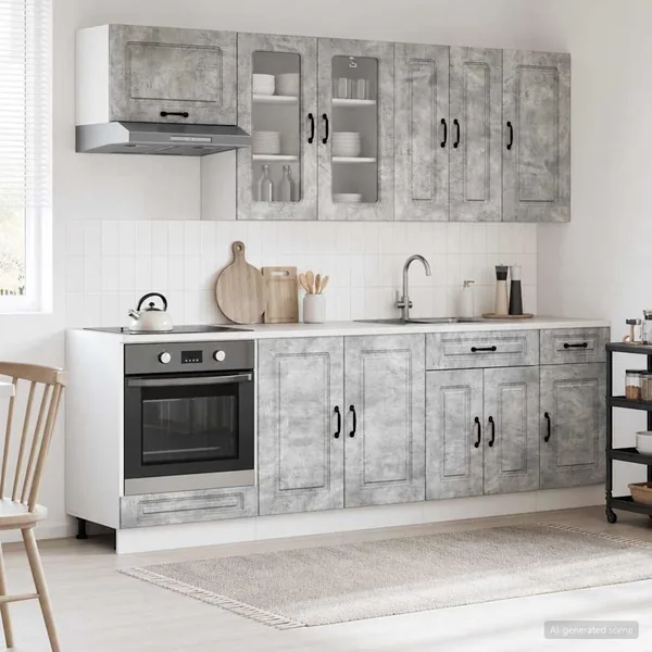 Unité de cuisine KALMAR 8 pcs Gris béton Bois d'ingénierie