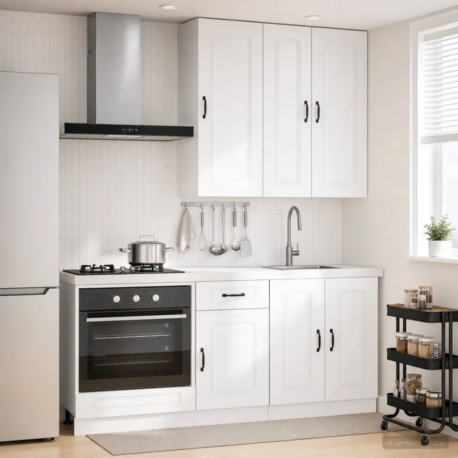 Unité de cuisine KALMAR 5 pcs Blanc brillant Bois d'ingénierie