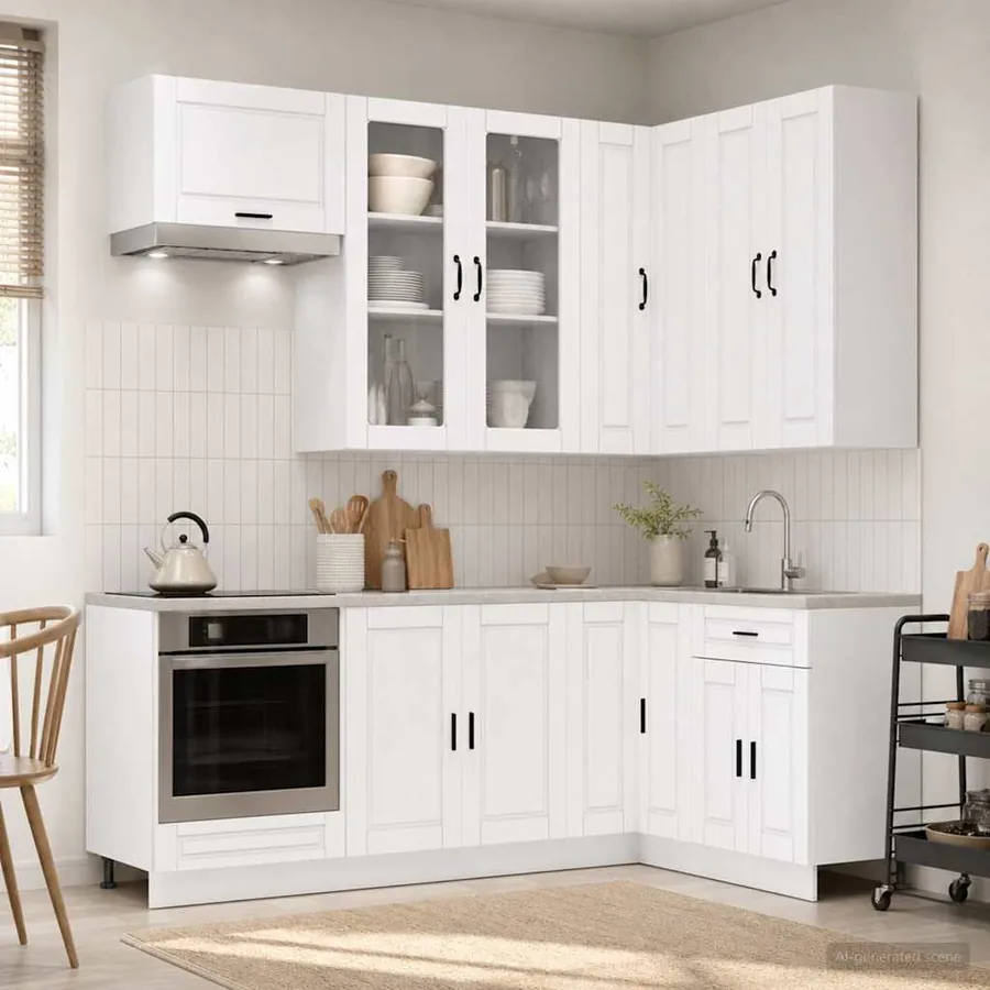 Unité de cuisine PORTO 8 pcs Blanc Bois d'ingénierie