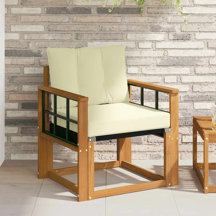 Canapé d’extérieur Bois d'Acacia Massif Naturel et Crème