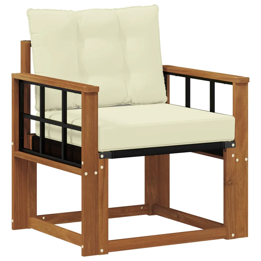 Canapé d’extérieur Bois d'Acacia Massif Naturel et Crème - 2