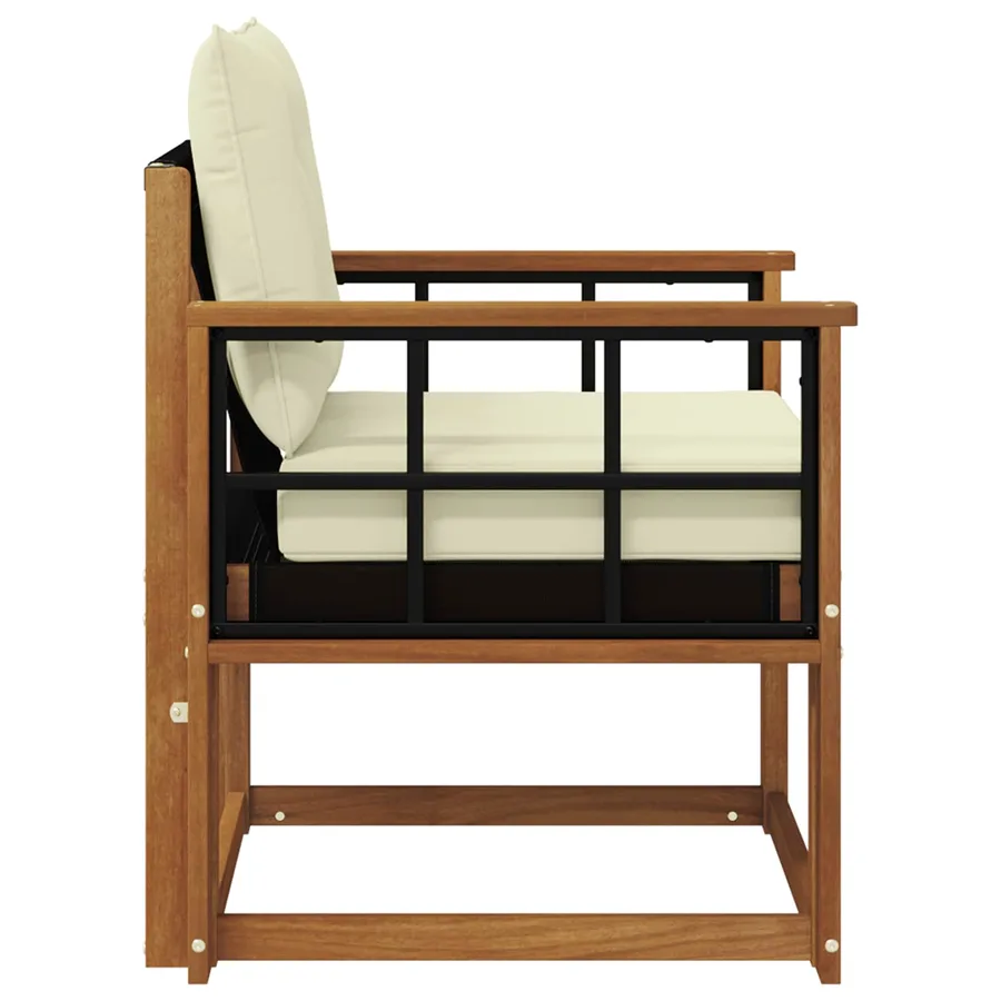 Canapé d’extérieur Bois d'Acacia Massif Naturel et Crème - 6