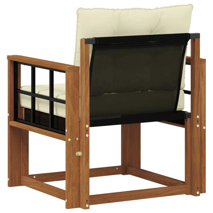 Canapé d’extérieur Bois d'Acacia Massif Naturel et Crème - 7