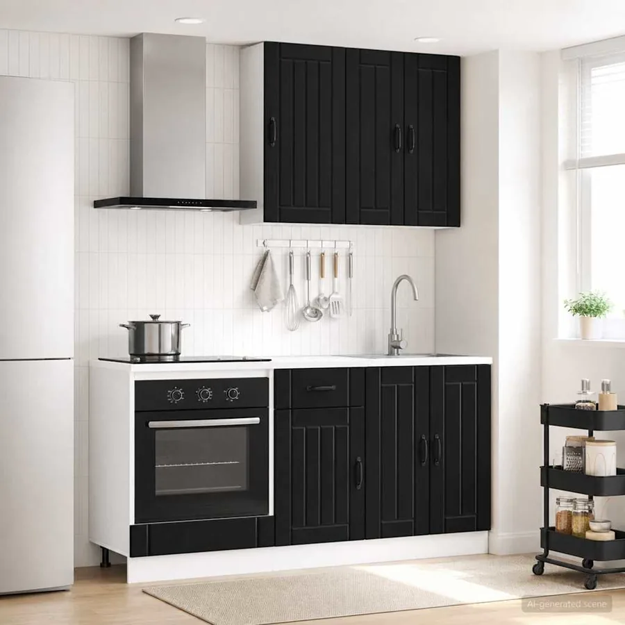 Unité de cuisine LUCCA 5 pcs Noir Bois d'ingénierie