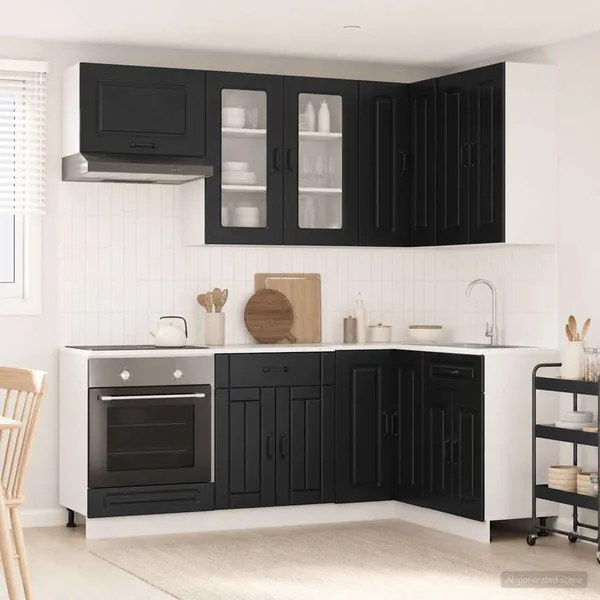 Unité de cuisine KALMAR 8 pcs Noir Bois d'ingénierie