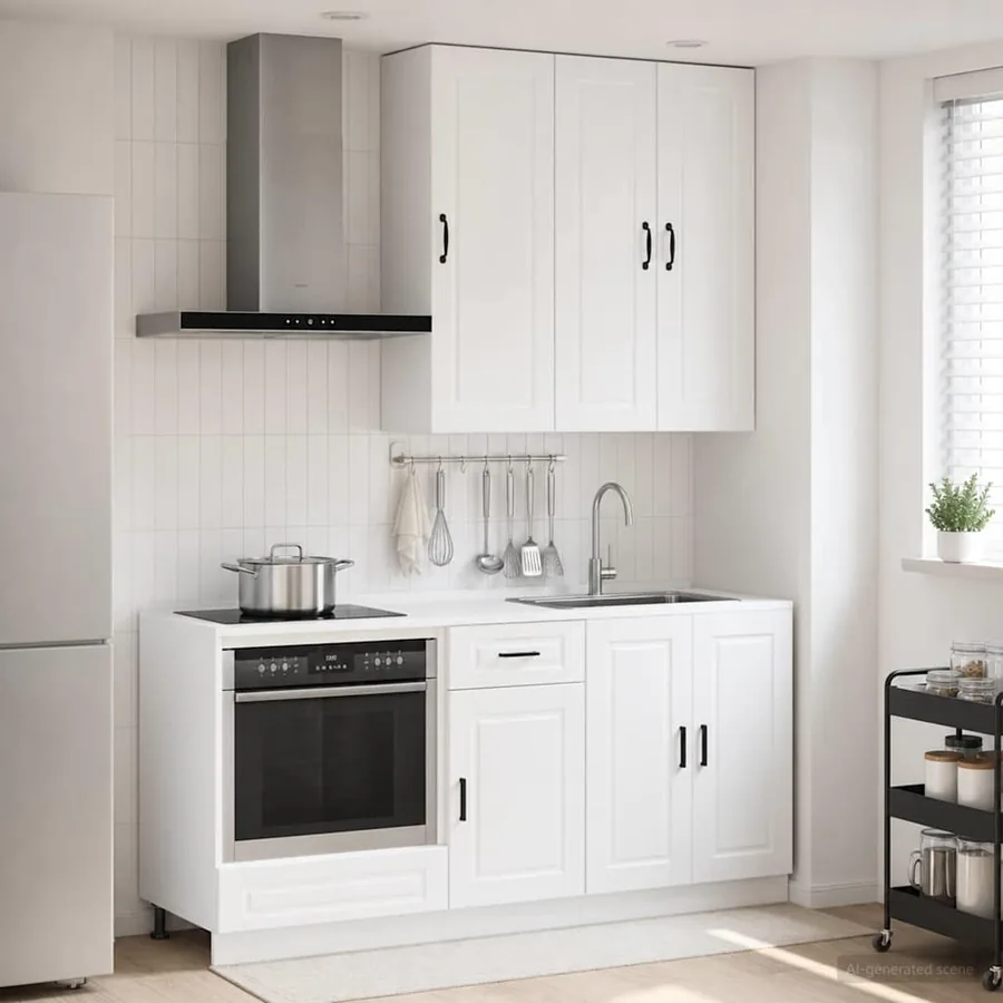 Unité de cuisine PORTO 5 pcs Blanc brillant Bois d'ingénierie