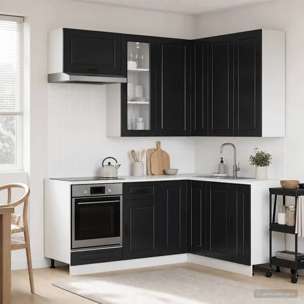 Unité de cuisine PORTO 8 pcs Noir Bois d'ingénierie