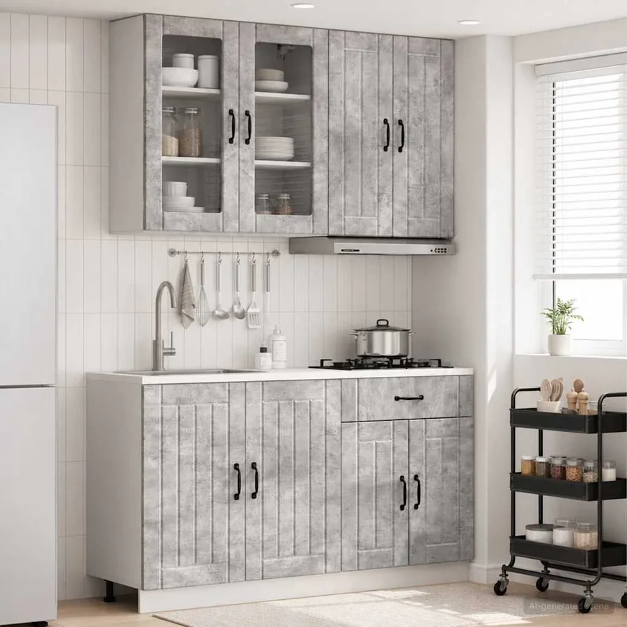 Unité de cuisine LUCCA 4 pcs Gris béton Bois d'ingénierie