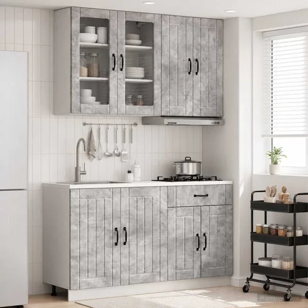 Unité de cuisine LUCCA 4 pcs Gris béton Bois d'ingénierie