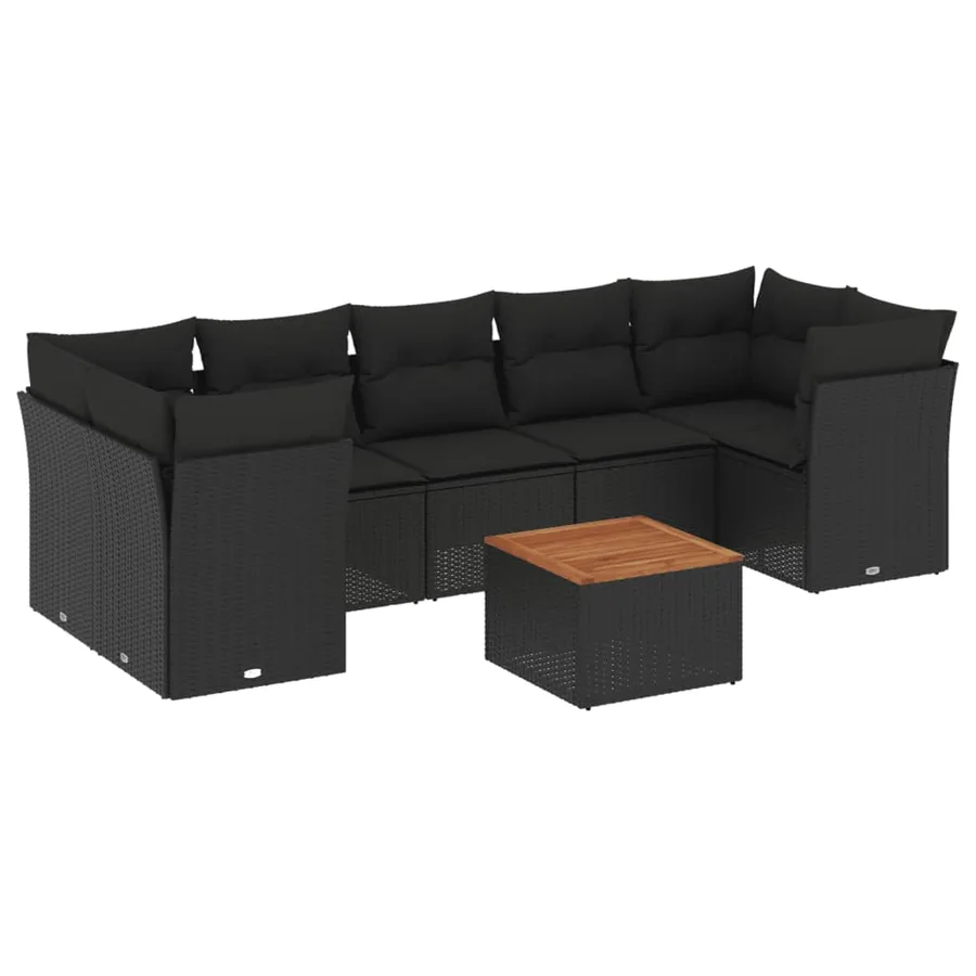 Salon de jardin 8 pcs avec coussins noir résine tressée - 2