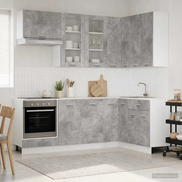 Unité de cuisine LYON 8 pcs Gris béton Bois d'ingénierie