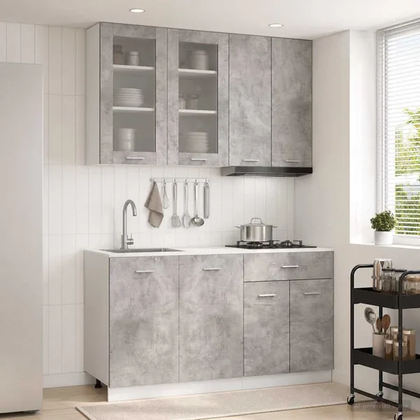 Unité de cuisine LYON 4 pcs Gris béton Bois d'ingénierie