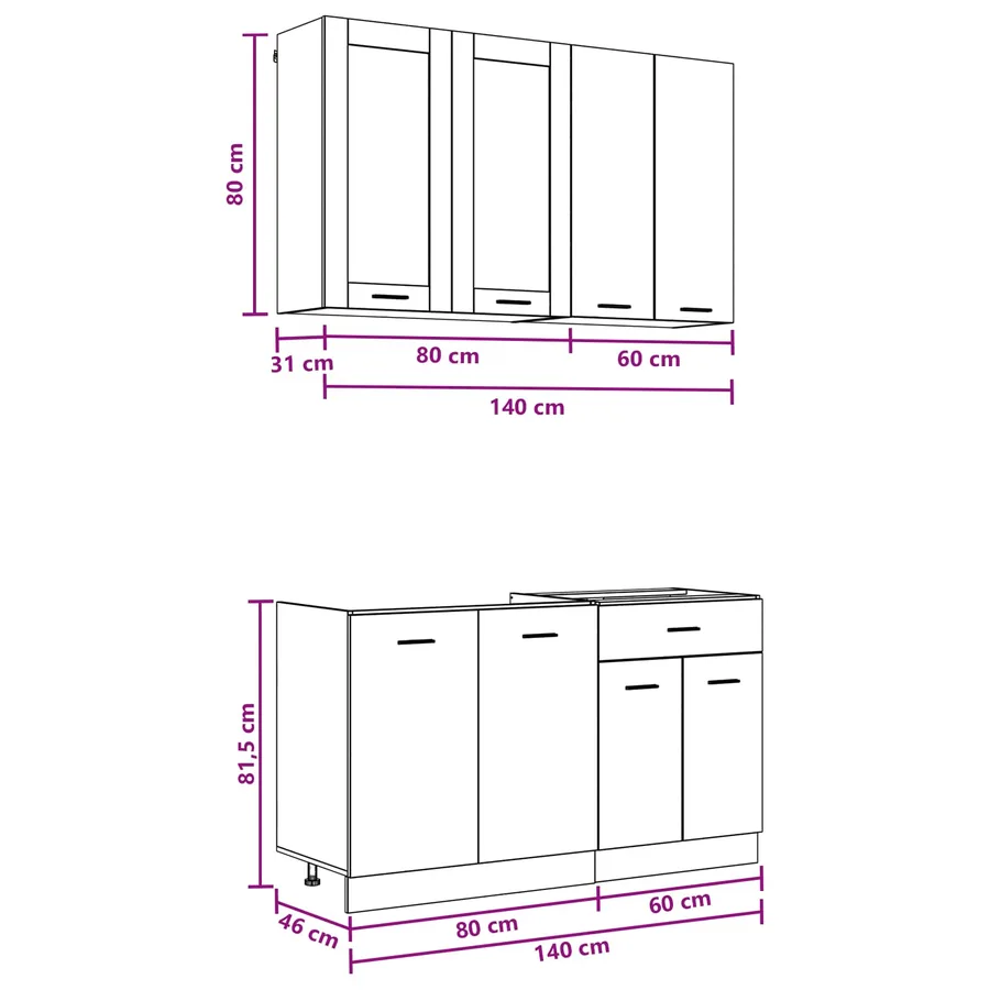 Unité de cuisine LYON 4 pcs Gris béton Bois d'ingénierie - 7