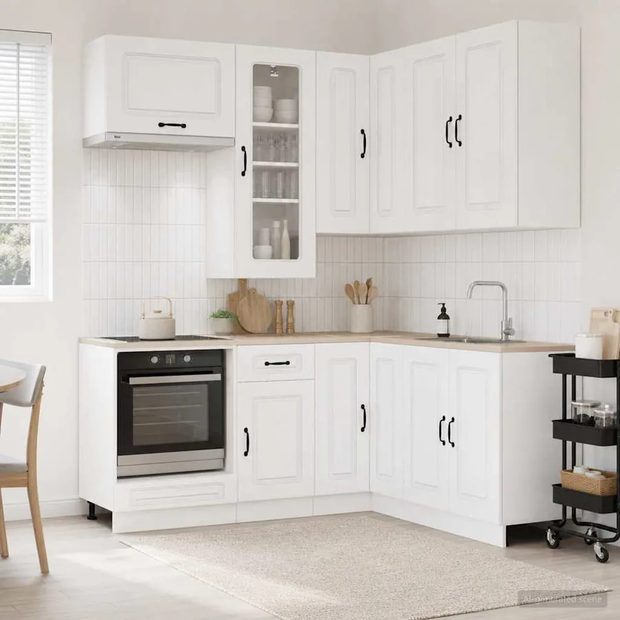 Unité de cuisine KALMAR 8 pcs Blanc brillant Bois d'ingénierie
