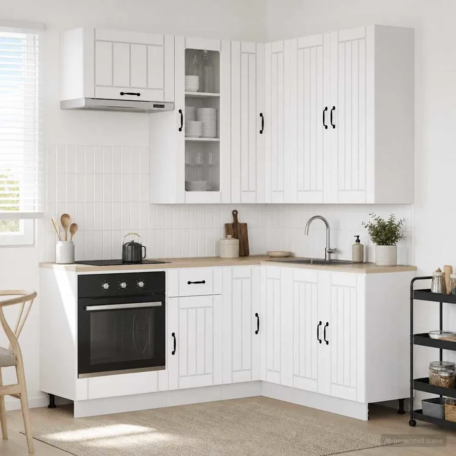 Unité de cuisine LUCCA 8 pcs Blanc Bois d'ingénierie