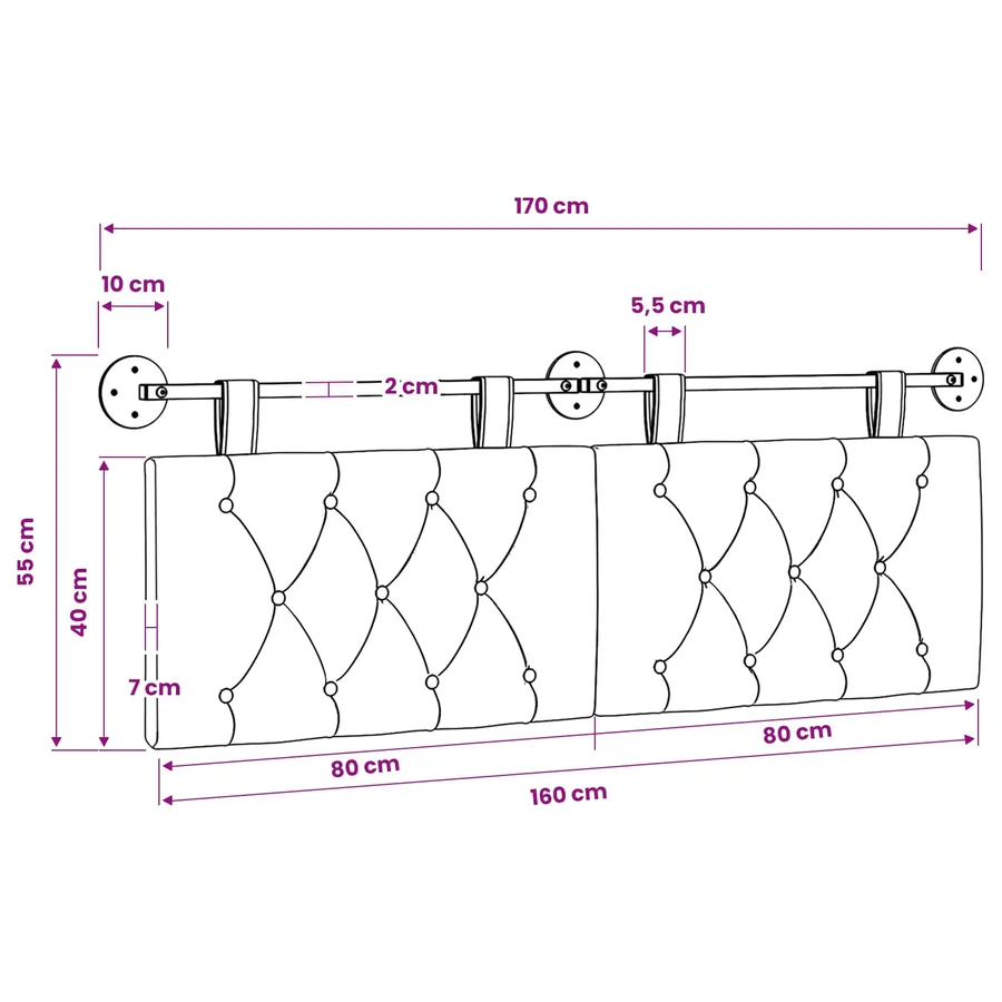 Tête de lit suspendue Avec lumière LED Gris clair Velours - 11
