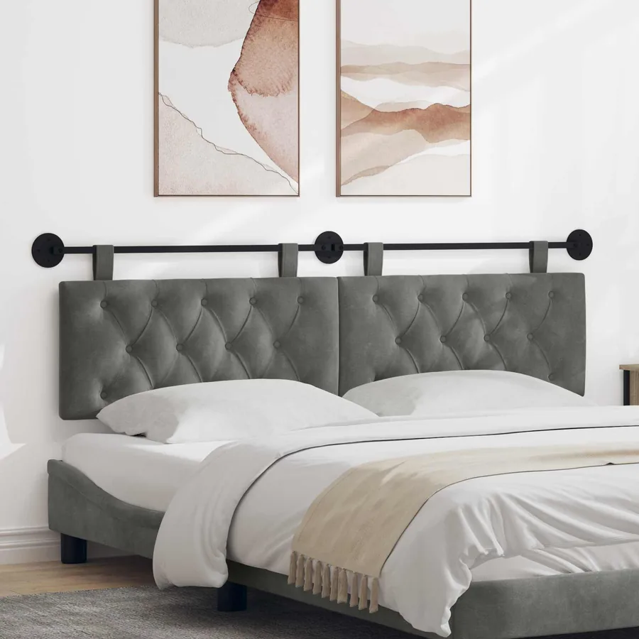 Tête de lit suspendue Avec lumière LED Gris foncé Velours