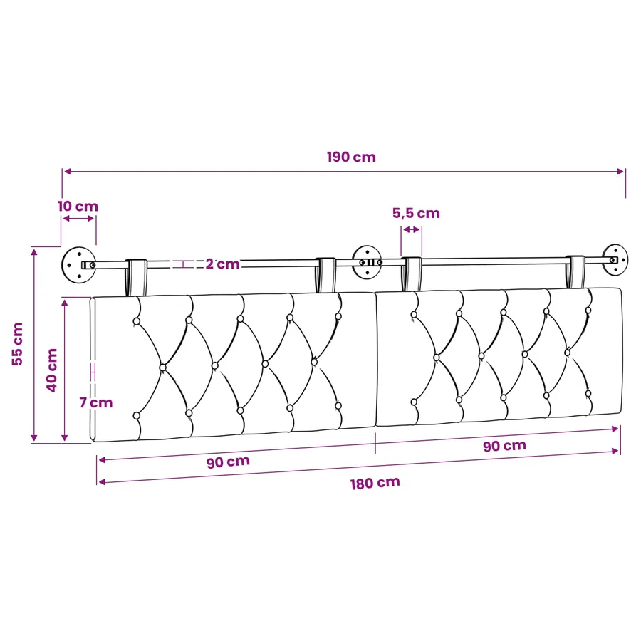 Tête de lit suspendue Avec lumière LED Turquoise Velours - 11