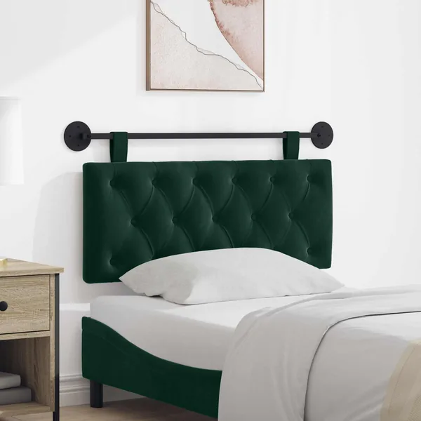 Tête de lit suspendue Avec lumière LED Vert foncé Velours