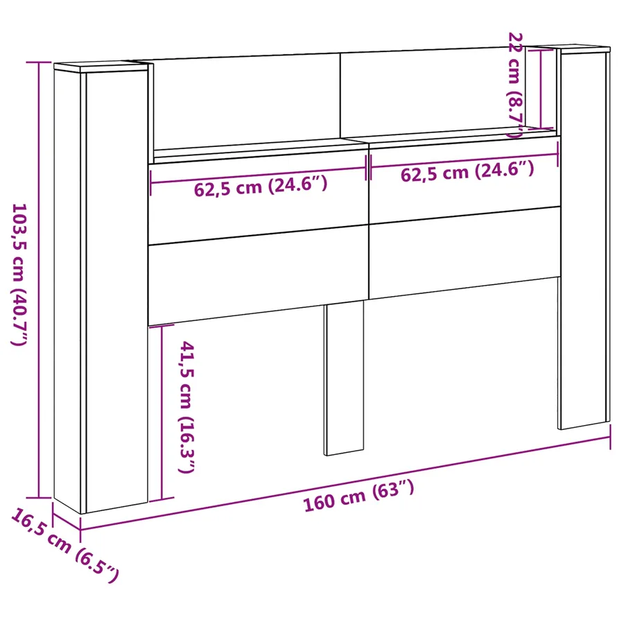 Cabinet de Tête de Lit avec LED Gris Sonoma Bois d'ingénierie - 13