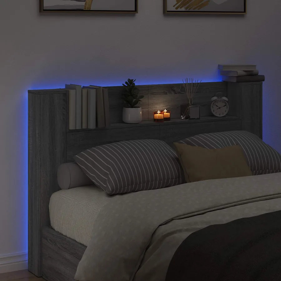 Cabinet de Tête de Lit avec LED Gris Sonoma Bois d'ingénierie - 4