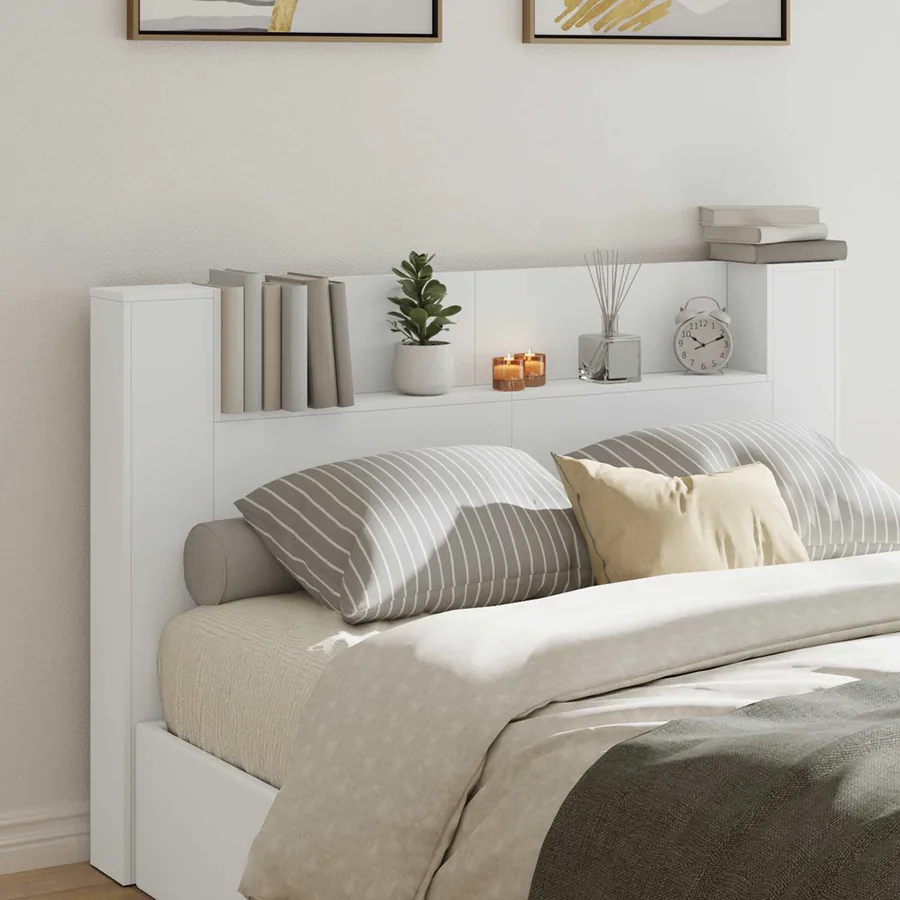 Cabinet de Tête de Lit avec LED Blanc 160 x 16,5 x 103,5 cm