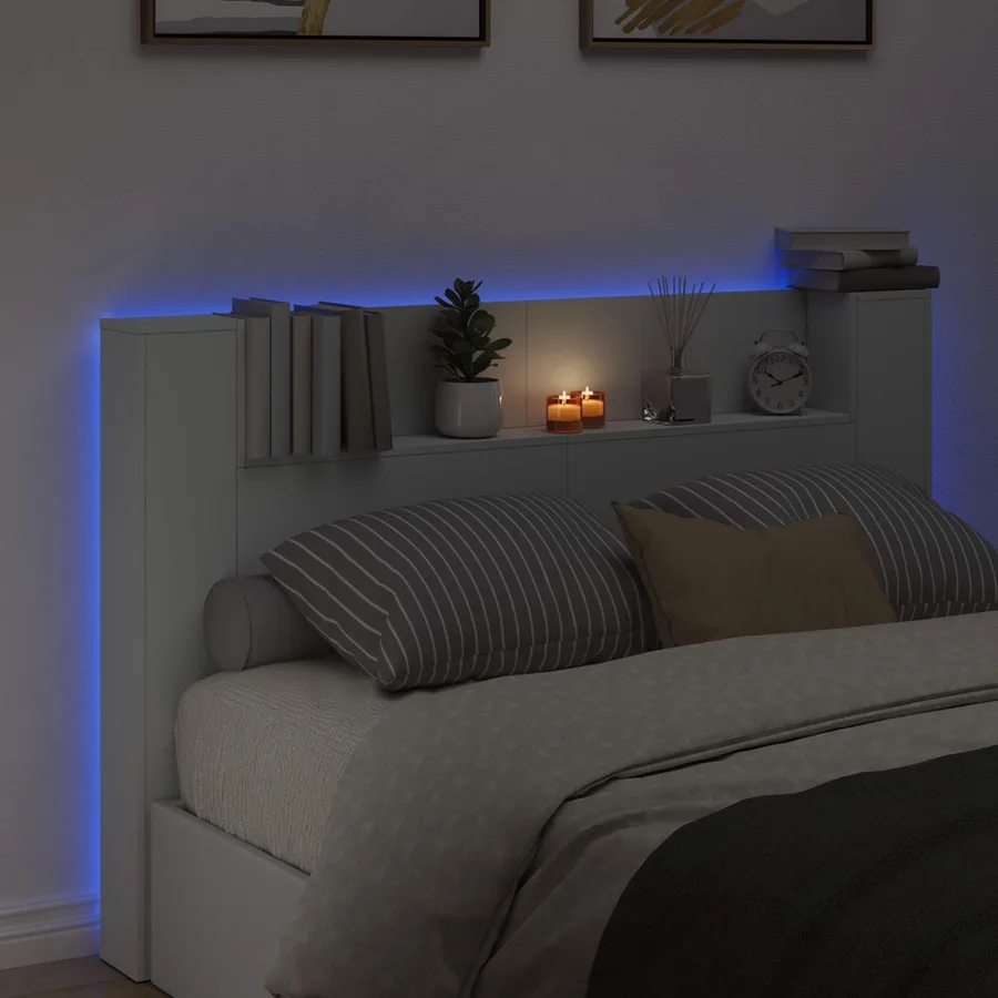 Cabinet de Tête de Lit avec LED Blanc 160 x 16,5 x 103,5 cm - 4