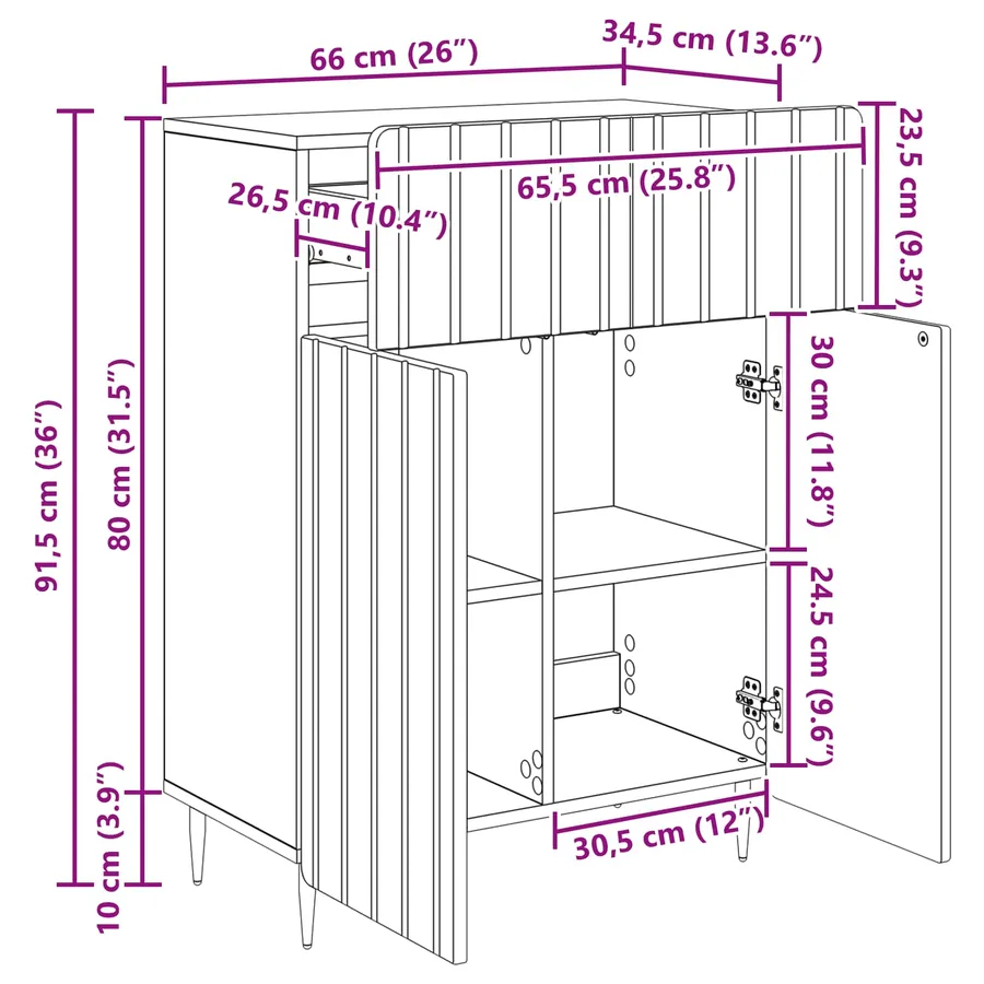 Buffet Gris béton 66 x 34,5 x 92 cm Bois d'ingénierie - 11
