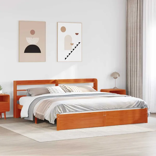 Cadre de lit Cire marron 200 x 200 cm Bois de Pin Massif