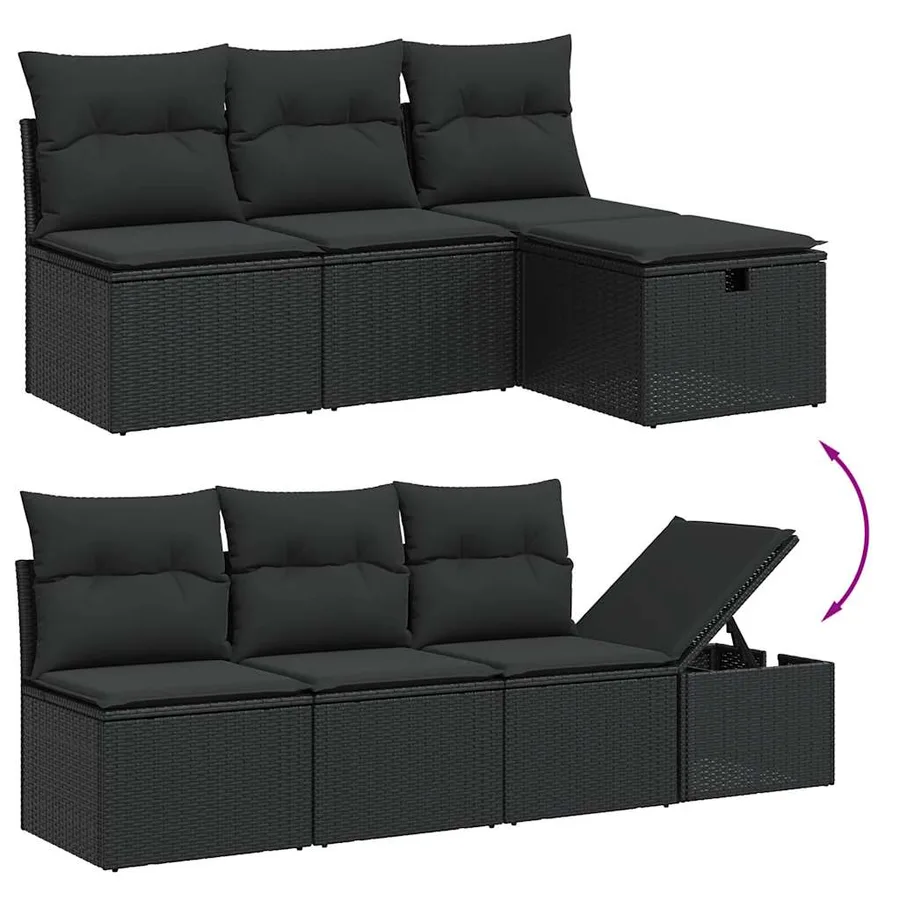 Salon de jardin 9 pcs avec coussins noir résine tressée - 3