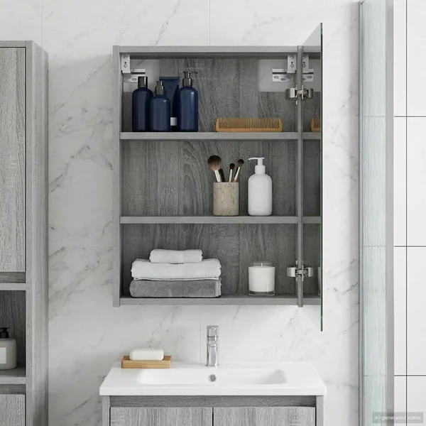 Armoire Miroir de Salle de Bain Gris Sonoma 43 x 16 x 62.5 cm
