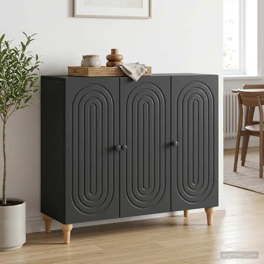 Buffet Noir 89 x 34,5 x 80 cm Bois d'ingénierie - 4