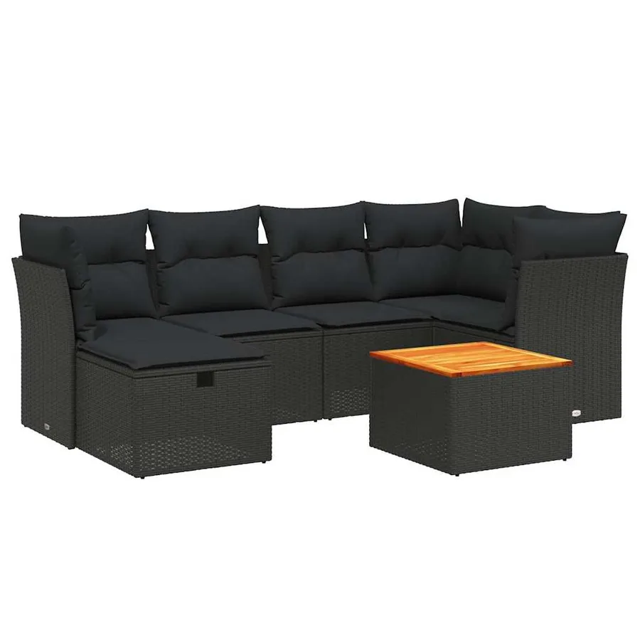 Salon de jardin 7 pcs avec coussins noir résine tressée 62 x 62 x 69 cm - 57,3 kg - 2