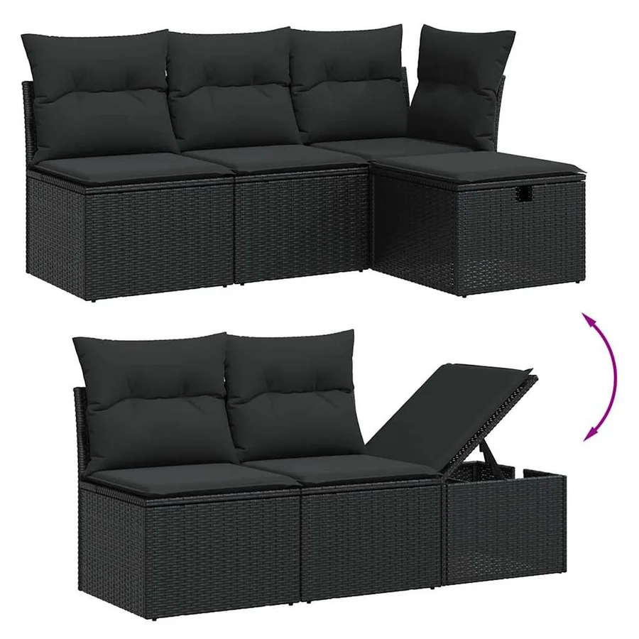 Salon de jardin 7 pcs avec coussins noir résine tressée 62 x 62 x 69 cm - 57,3 kg - 3