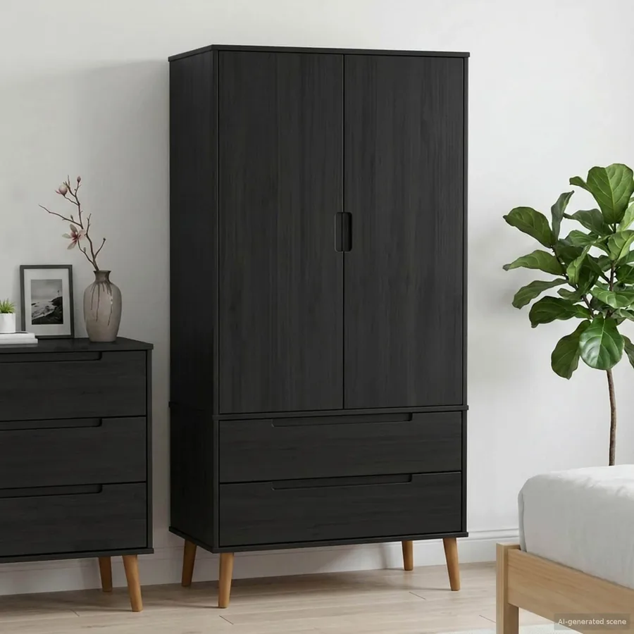 Armoire MOLDE Noir 90 x 55 x 175 cm Bois de pin massif