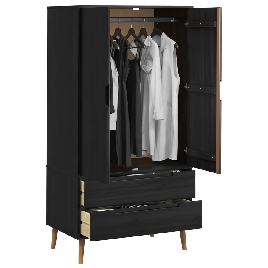 Armoire MOLDE Noir 90 x 55 x 175 cm Bois de pin massif - 3