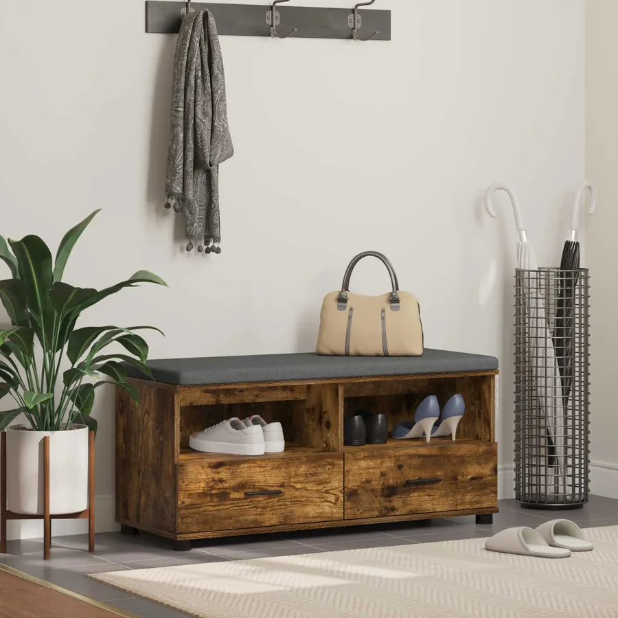 Banc d'entrée avec coussin Chêne Fumé 100 x 38 x 46 cm