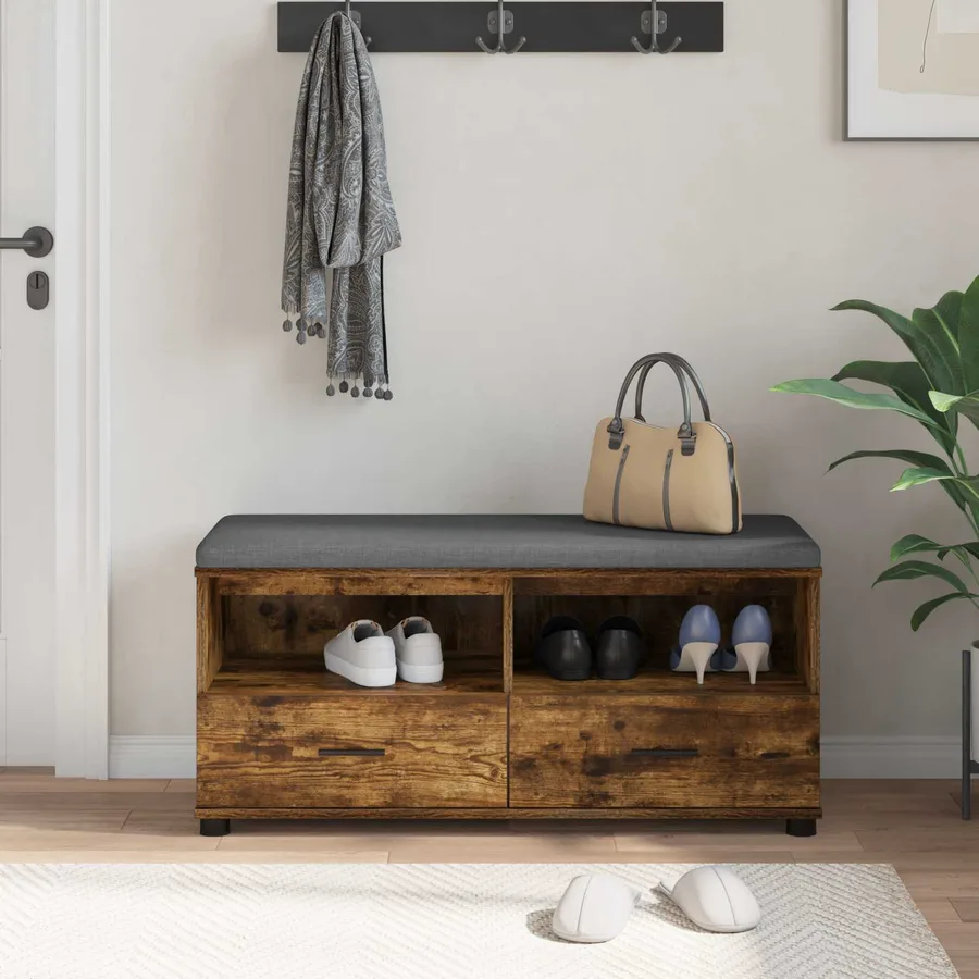 Banc d'entrée avec coussin Chêne Fumé 100 x 38 x 46 cm - 4