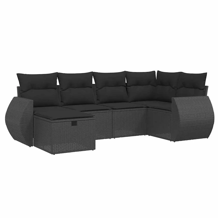 Salon de jardin 6 pcs avec coussins noir résine tressée - 2
