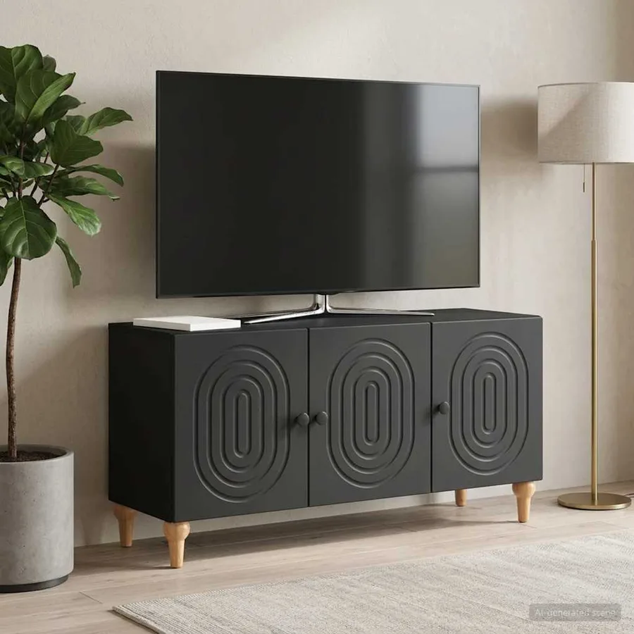 Meuble TV Noir 99 x 34,5 x 50 cm Bois d'ingénierie - 4