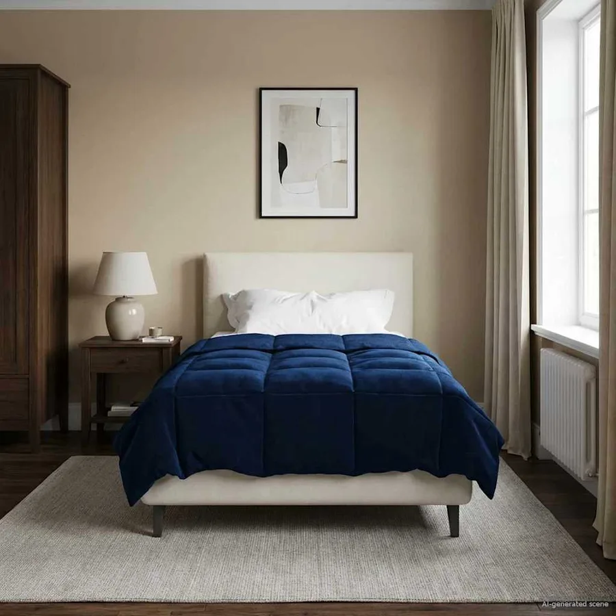 Duvet d'hiver Matelassé Bleu foncé 155 x 200 cm Microfibre - 4